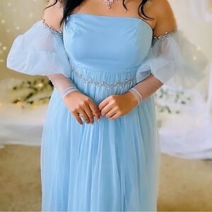 Elegant Blue Off-Shoulder Dress